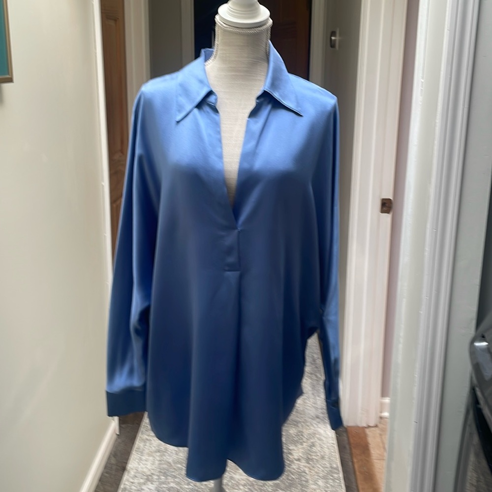 Vince split neck collar silk blouse color Kyanite